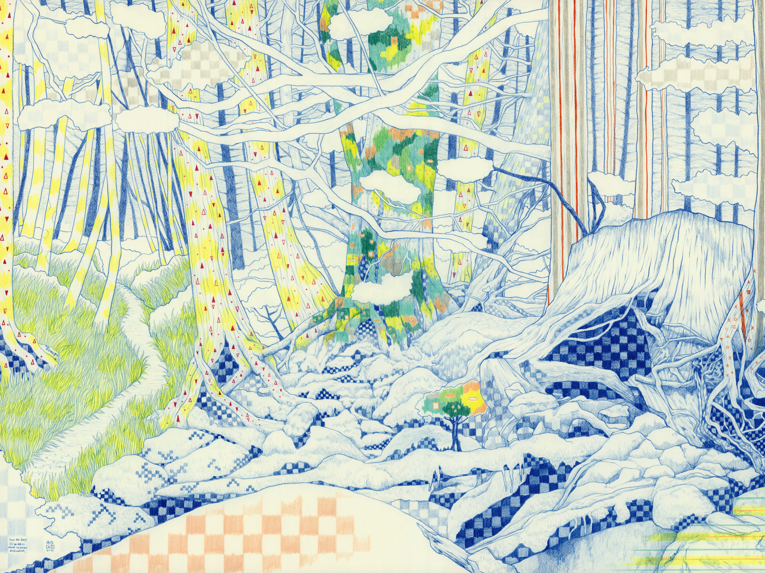 借景series  ideal forest 1／728✖️1080mm ／  H.P.FRANCE WINDOW GALLERY MARUNOUCHI 個展 ないものねだり in my FORESTED room」／ Wonder Color Pencil